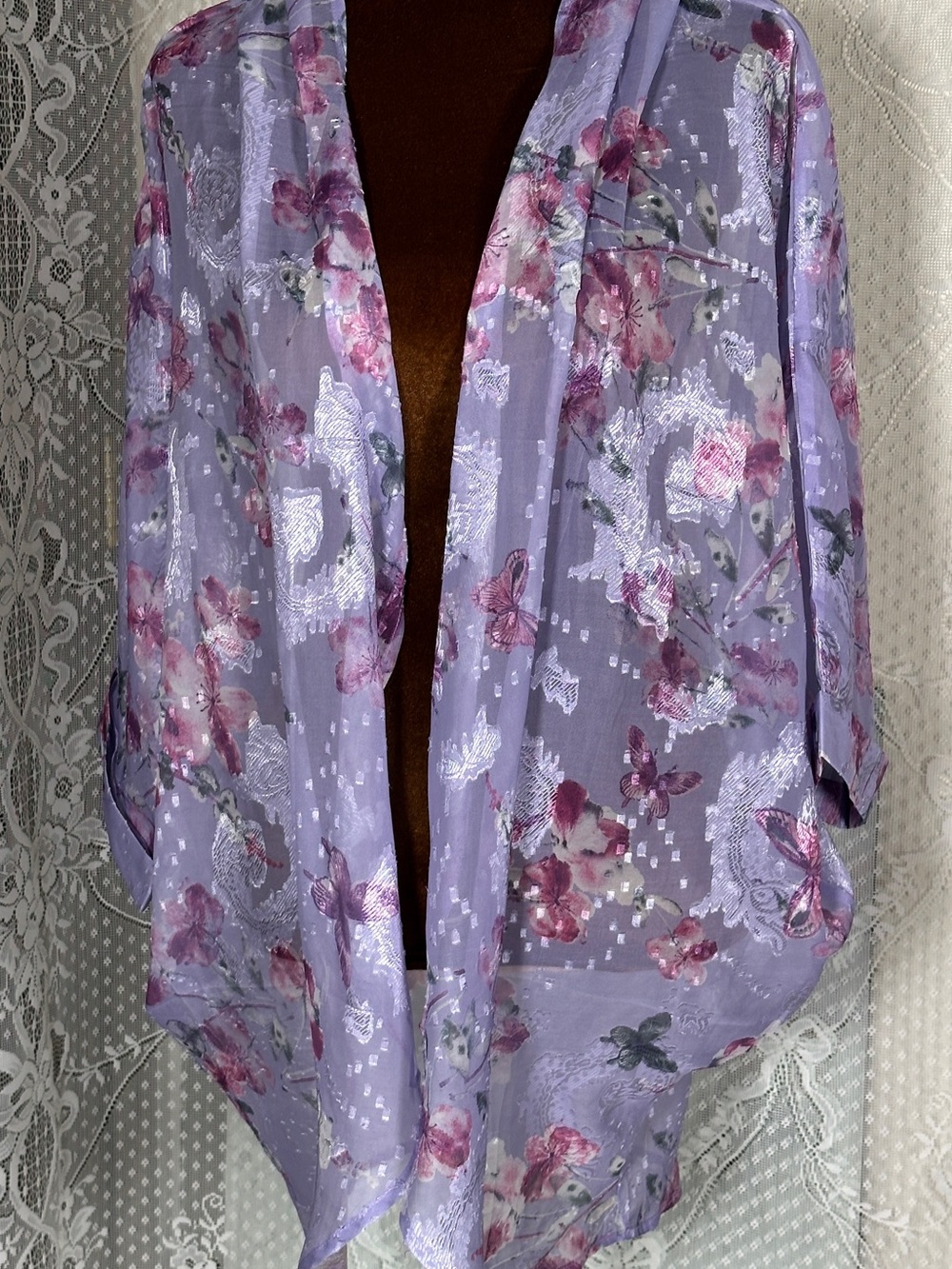 Floral Lavender Sheer Kimono Top - Lavender